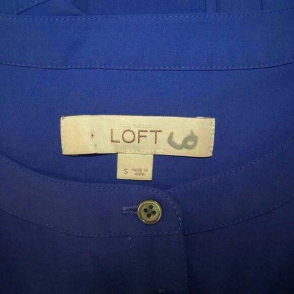 Ann Taylor Loft Small Shirt Style Dress Purple Long Sleeve Stretch Flowy - Picture 7 of 7